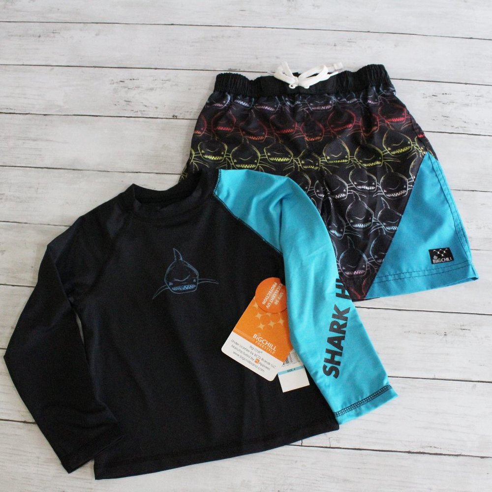 Big Chill Boy's Swimsuit Trunks Long Sleeve Rashguard Shirt Size 4 4T